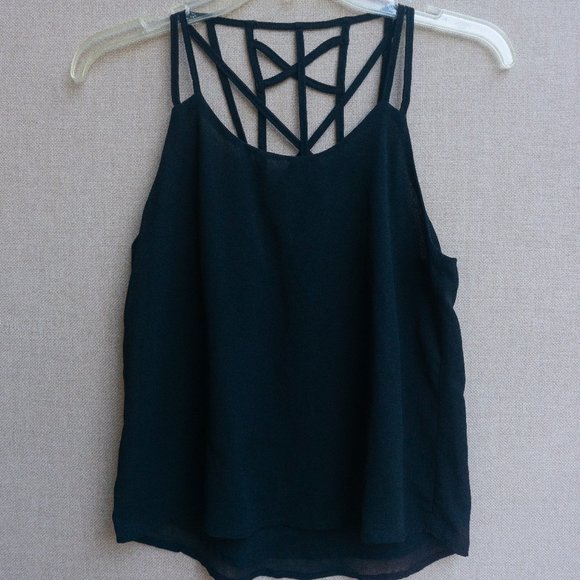 Black Criss Cross Back Tank Top - Picture 1 of 5